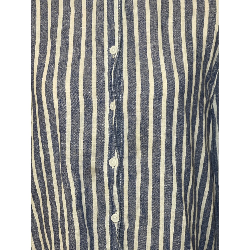 Beachlunchlounge Striped Linen Blend Shirt L Blue Coastal Nautical Casual Preppy - Picture 3 of 8